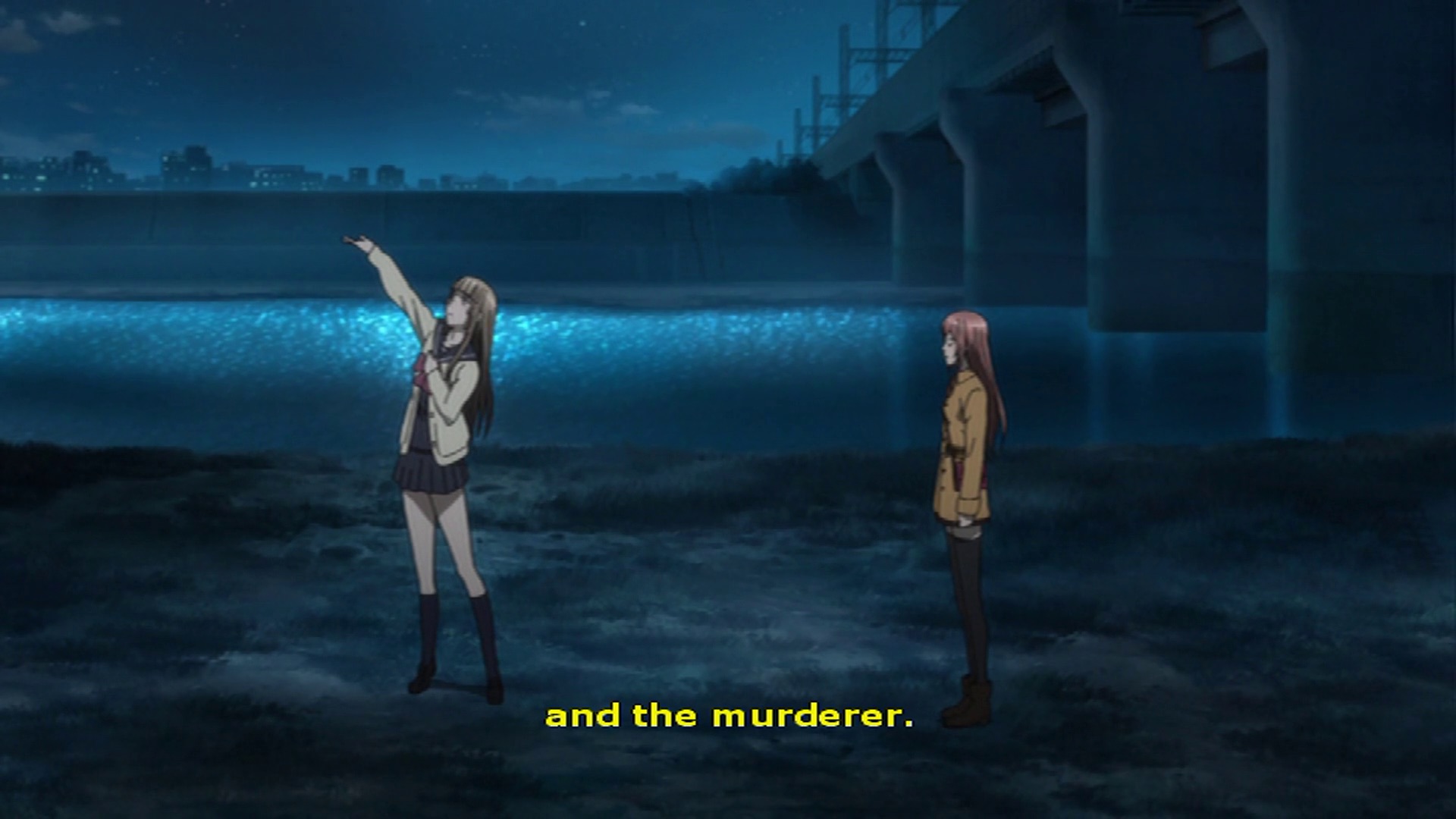 An anime girl says "and the murderer"